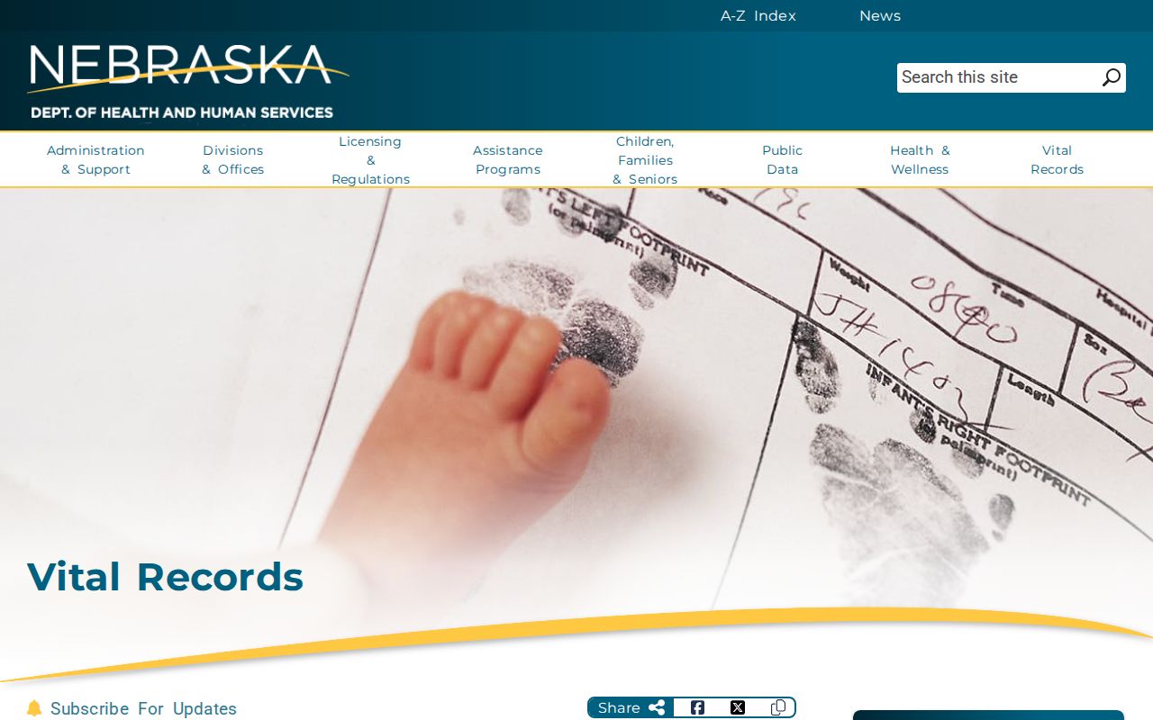 Nebraska resident lookup example of DHHS vital record application and access choices