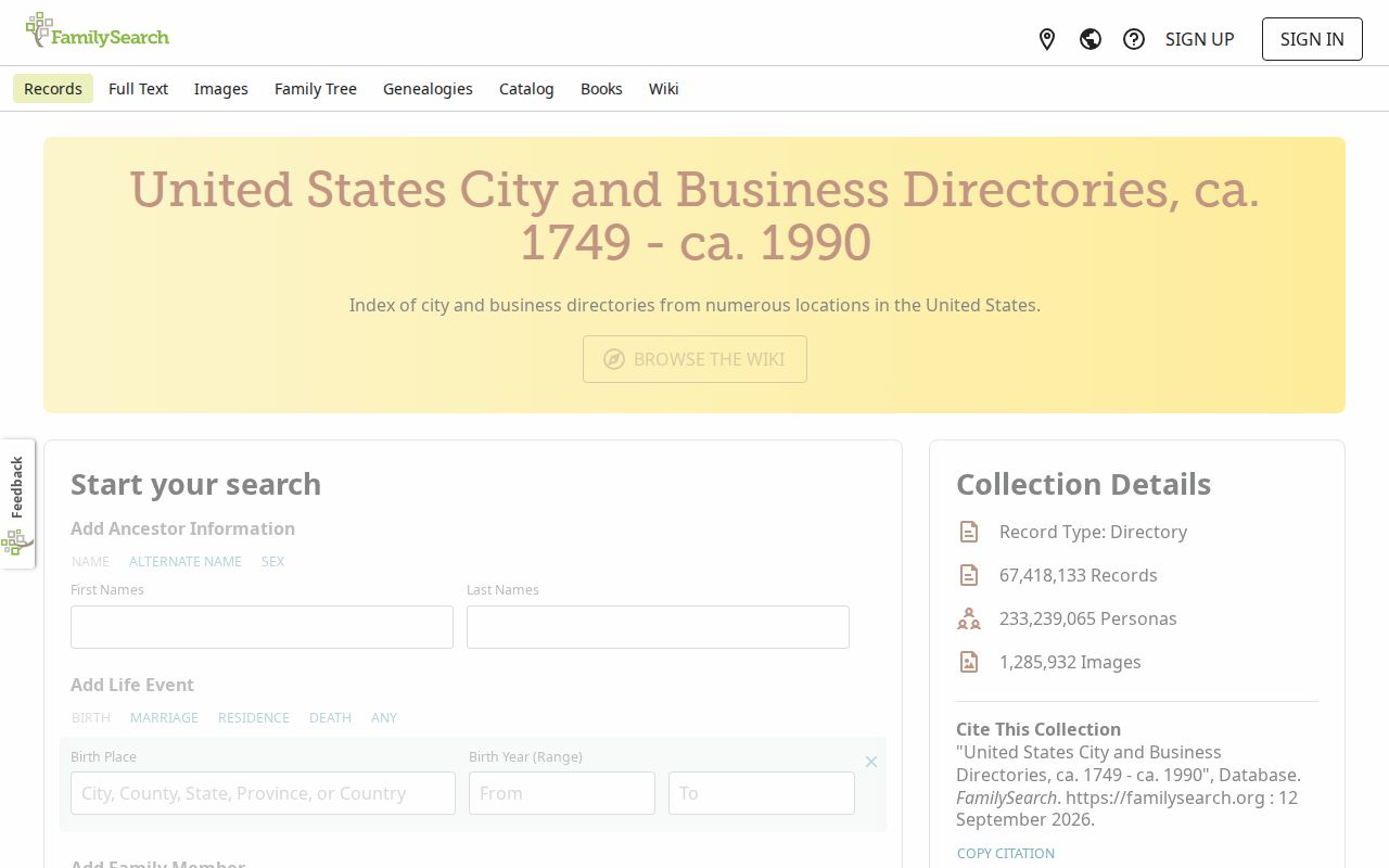 Nebraska city directory search fields in the FamilySearch digitized and indexed collection