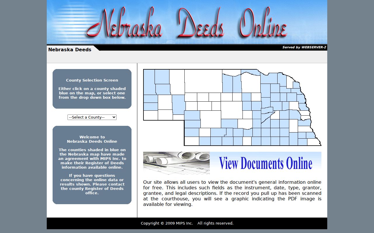Nebraska street directory deed lookup example with grantor, grantee, and legal description search