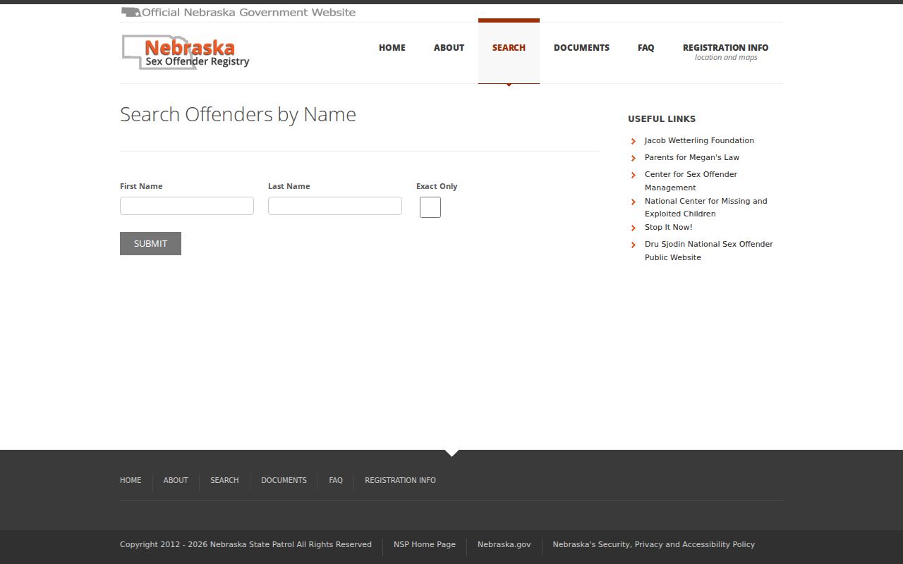 Nebraska resident lookup example of the state registry first and last name search
